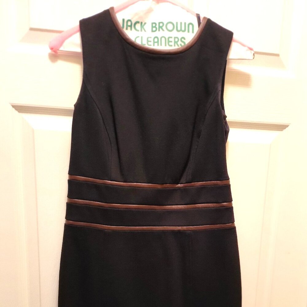 Ralph Lauren Black Dress with Brown Leather Trim, Size 6